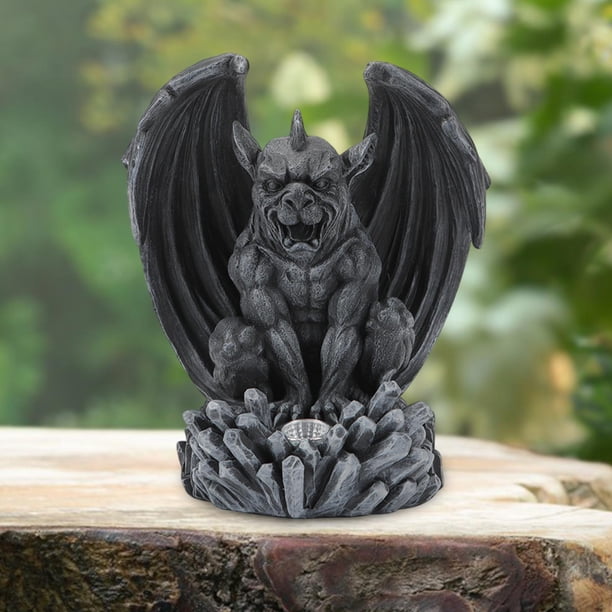 Estatua de jardín de esculturas de guardia con lámpara de decoración al aire libre de luz solar aterrador Negro