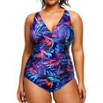 thumbnail image 1 of GHSDFBB Women Plus Size One Piece Swimsuits V Neck Tummy Control Bathing Suits Retro Ruched Swimwear, 1 of 6