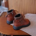 thumbnail image 6 of Ticikt Girls Retro Fashion Ankle Boots, Double‑Buckle Decor Non‑Slip Sole Faux‑Leather Short Booties,Brown, 6 of 7