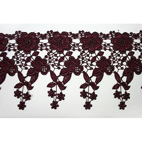 Eggplant Plum 5/8”~5-1/8” Embroidered Floral Venice Lace Trim Guipure By Yard (UB302 (4.5"))