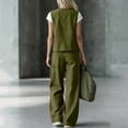 thumbnail image 4 of Iyufng Women's Solid Color Summer Outfits 2 Piece Button Down Vest Top and Casual Pants Set with Pockets, 4 of 9