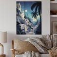 thumbnail image 2 of Designart "Mediterranean Night Coastal Nocturne" Greece Print on Natural Pine Wood, 2 of 5