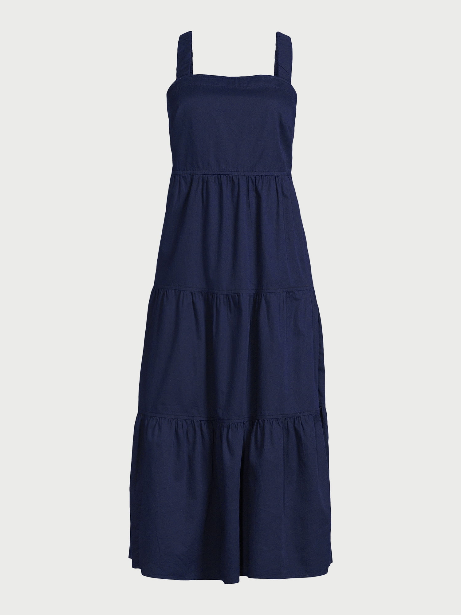 Free Assembly Women’s Cotton Tiered Midi Dress with Pockets, Sizes XS-XXL