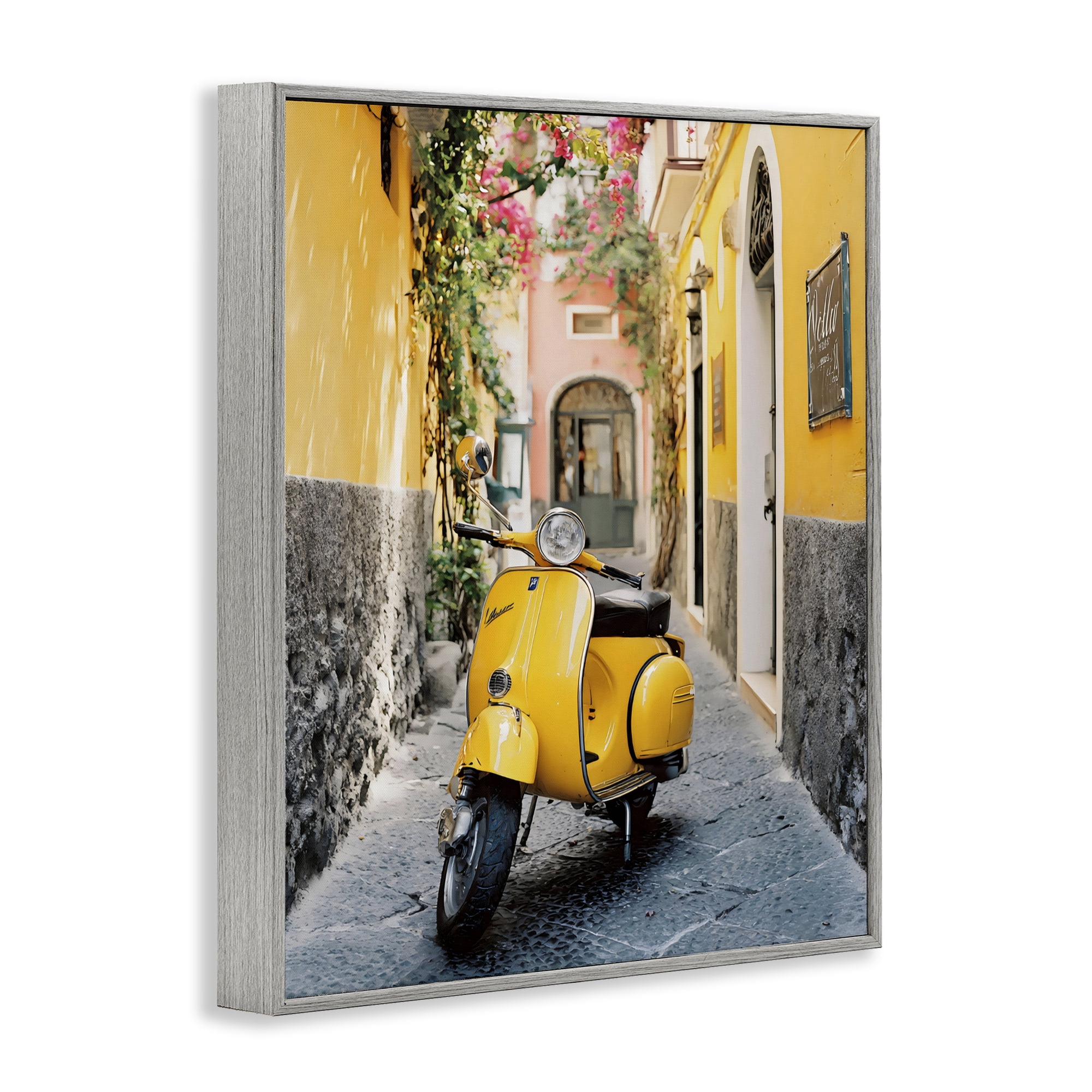 Stupell Industries Yellow Moped in Alley Gray Framed Giclee Art, design by Franklyn Gregory