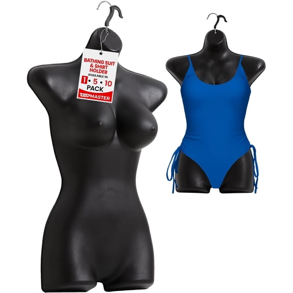 Female Bathing Suit Holder - Durable Female Mannequin Torso, Lightweight and Portable Half Body Shirt Holder with Hanging Hook, Female Mannequin for Shirt and Swimwear, Black, Pack of 1