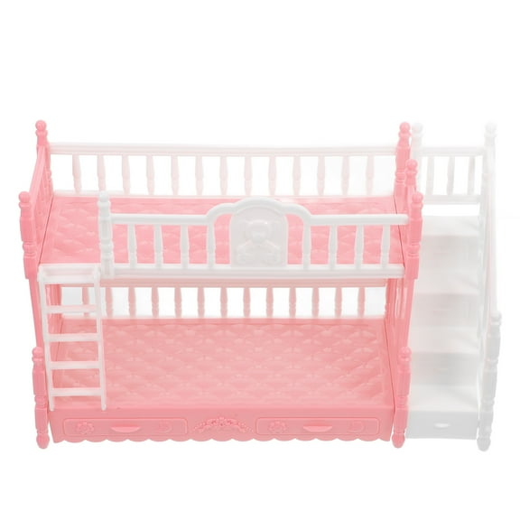 TEHAUX Bunk Bed with Stair Mini House Furniture for Dolls and Collectors in Realistic Style 1Set