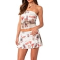 thumbnail image 2 of LMLYSoH Women Summer Skirts Outfits Fashion Print Boat Neck Strapless Backless Tube Tops Short Skirt 2 Pieces Clothes Set, 2 of 9