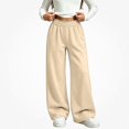 thumbnail image 2 of DJDLJWCJ Girls Wide Leg Sweatpants Elastic Waist Warm Casual Baggy Pants Side Pocket Outdoor Hiking Trousers Beige Size 7, 2 of 6