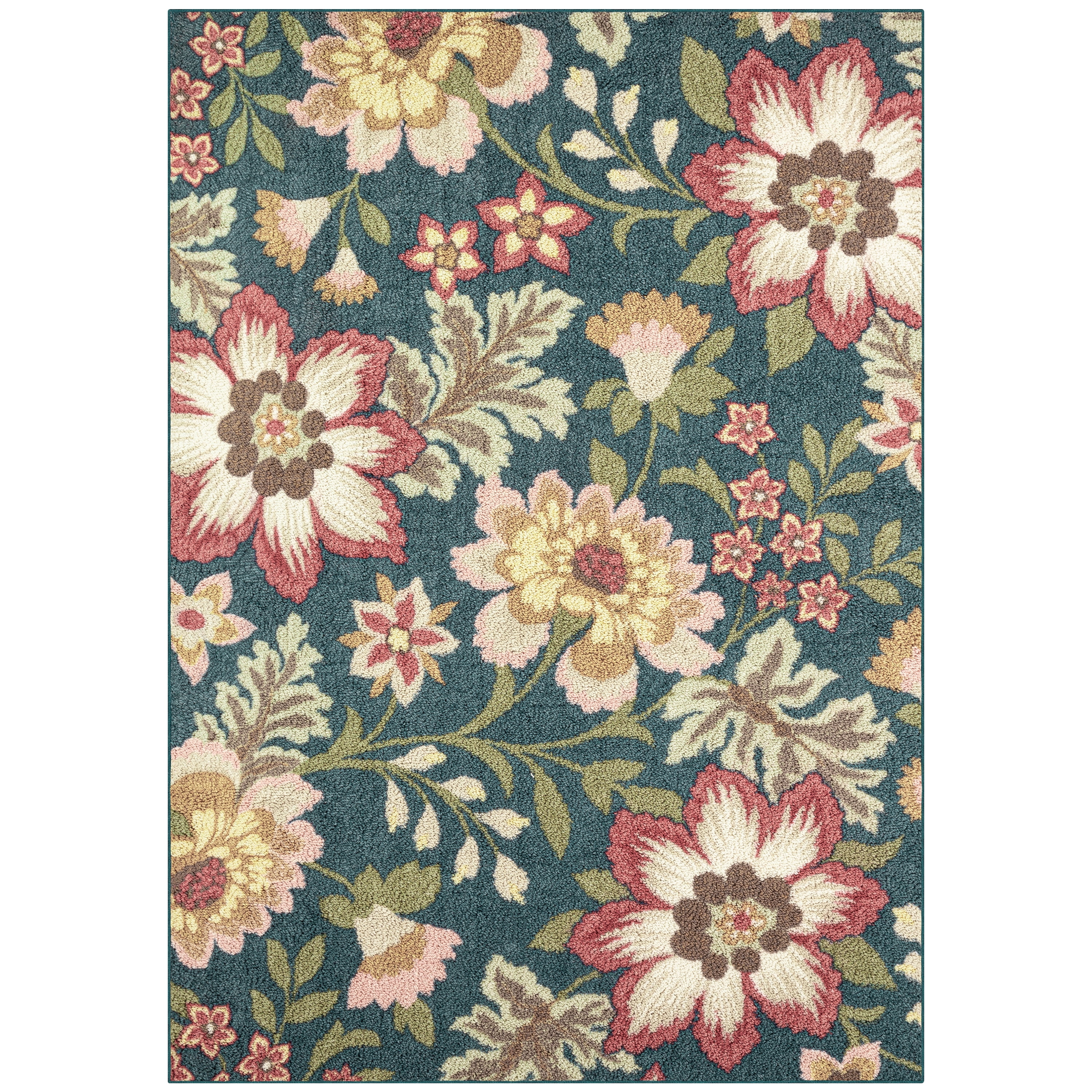 Mainstays Oversized Floral Traditional Area Rug, Teal Multi, 5'x7