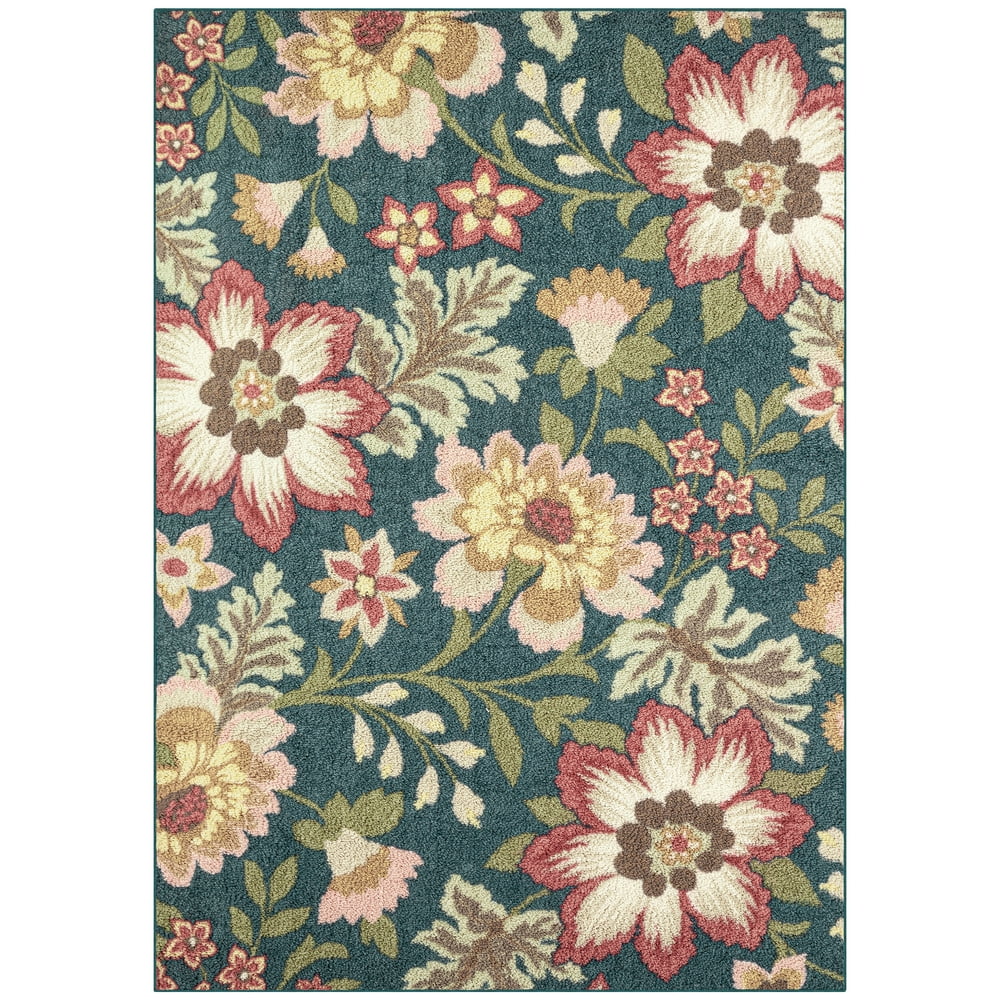 Mainstays Oversized Floral Traditional Area Rug, Teal Multi, 5'x7