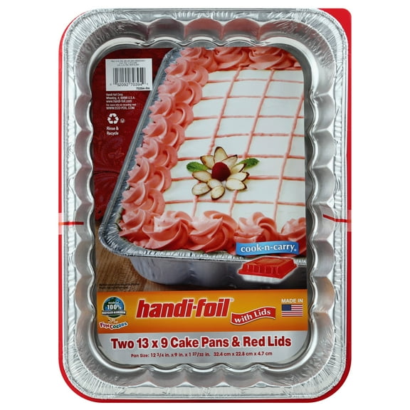 Handi-Foil Cake Pans & Red Lids, 2 pk - 13" x 9"- Pack of 2