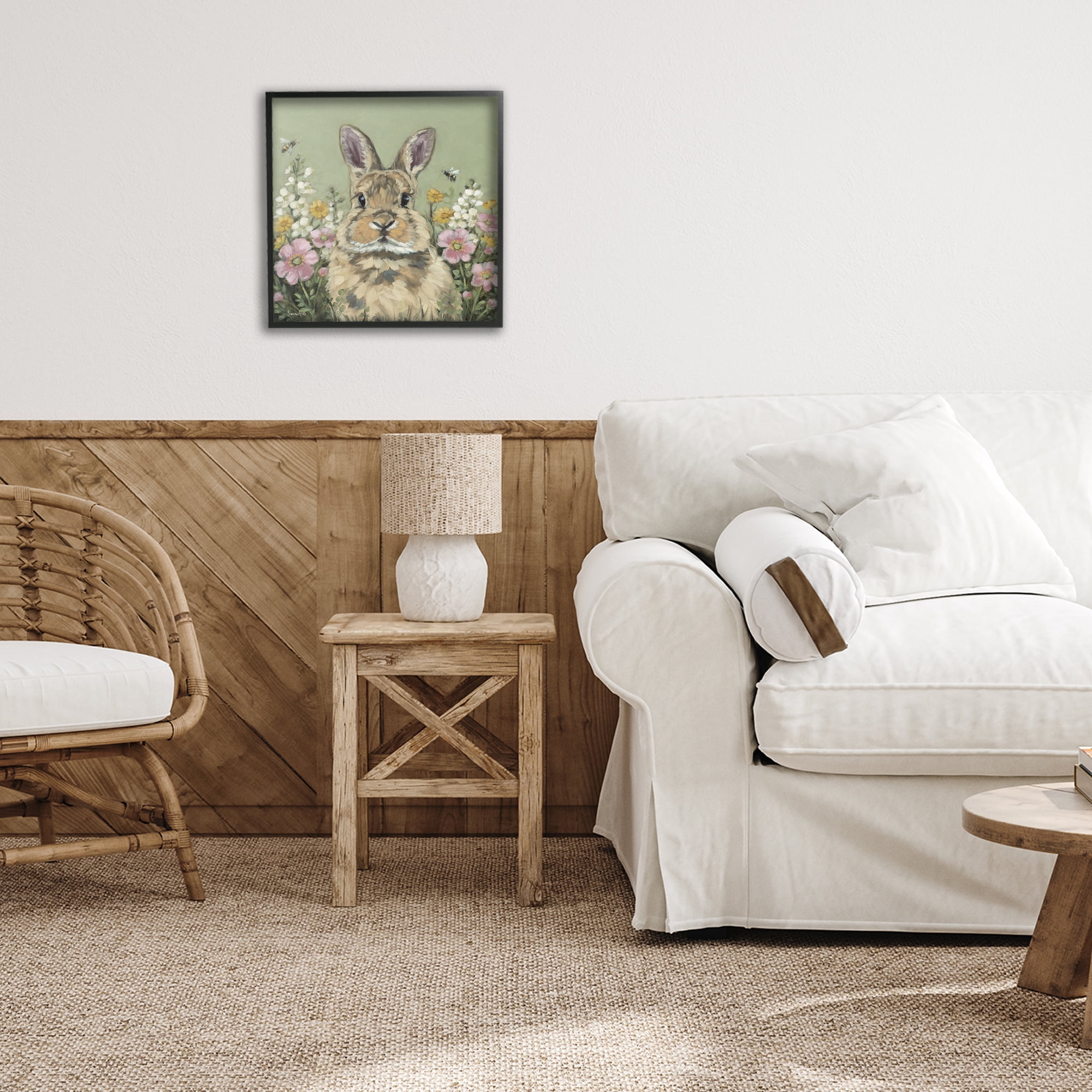 Stupell Industries Spring Abloom Rabbit Black Framed Giclee Art, design by Sara G. Designs