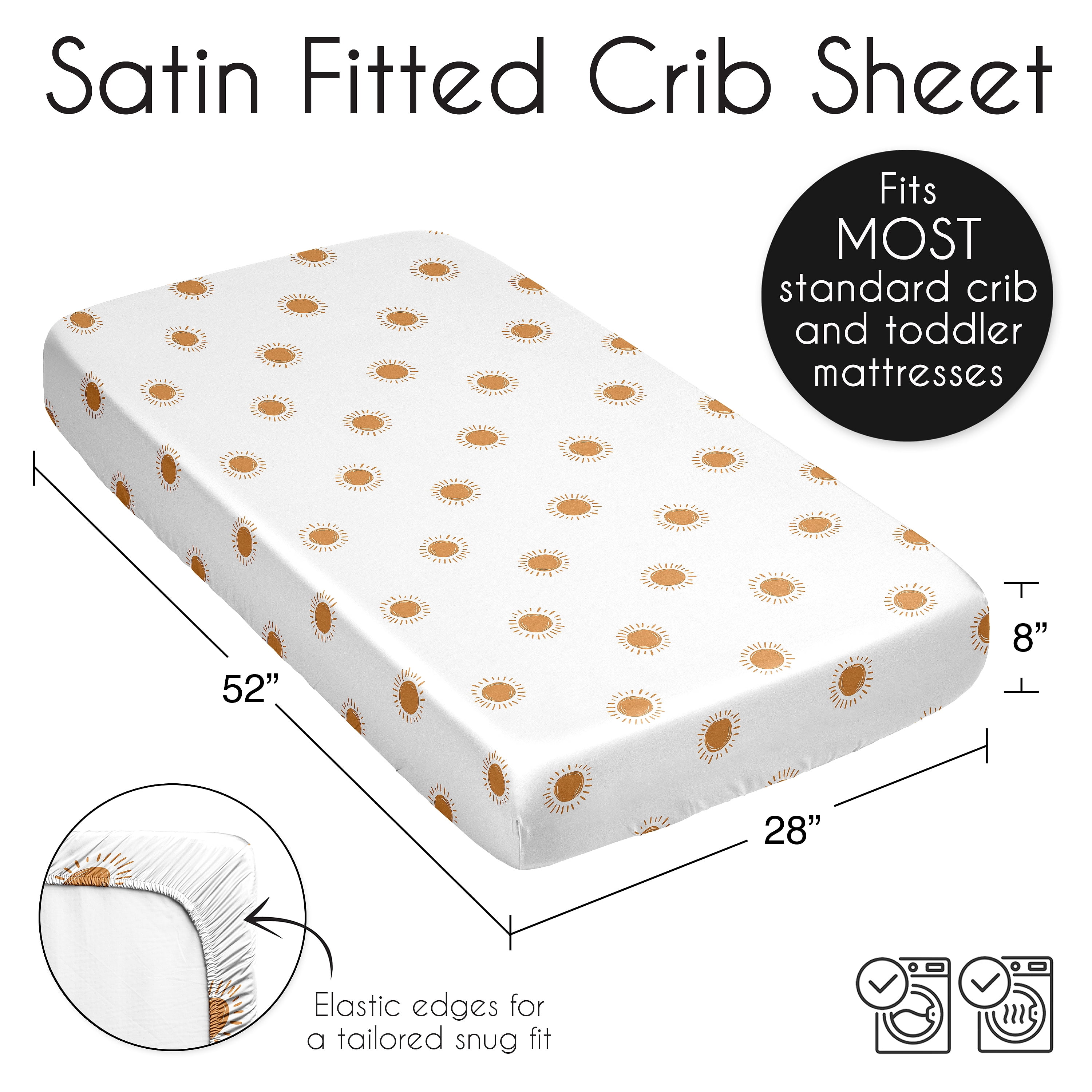 Sweet Jojo Designs Boho Sun White and Pumpkin Satin Fitted Crib Sheet Boy or Girl Gender Neutral Unisex
