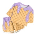 thumbnail image 2 of Girls Sporty Outfit Sets Short Sleeve T Shirt Shorts Printed Play Girls Spring Clothes,Purple,Size 6 -7 Years, 2 of 4