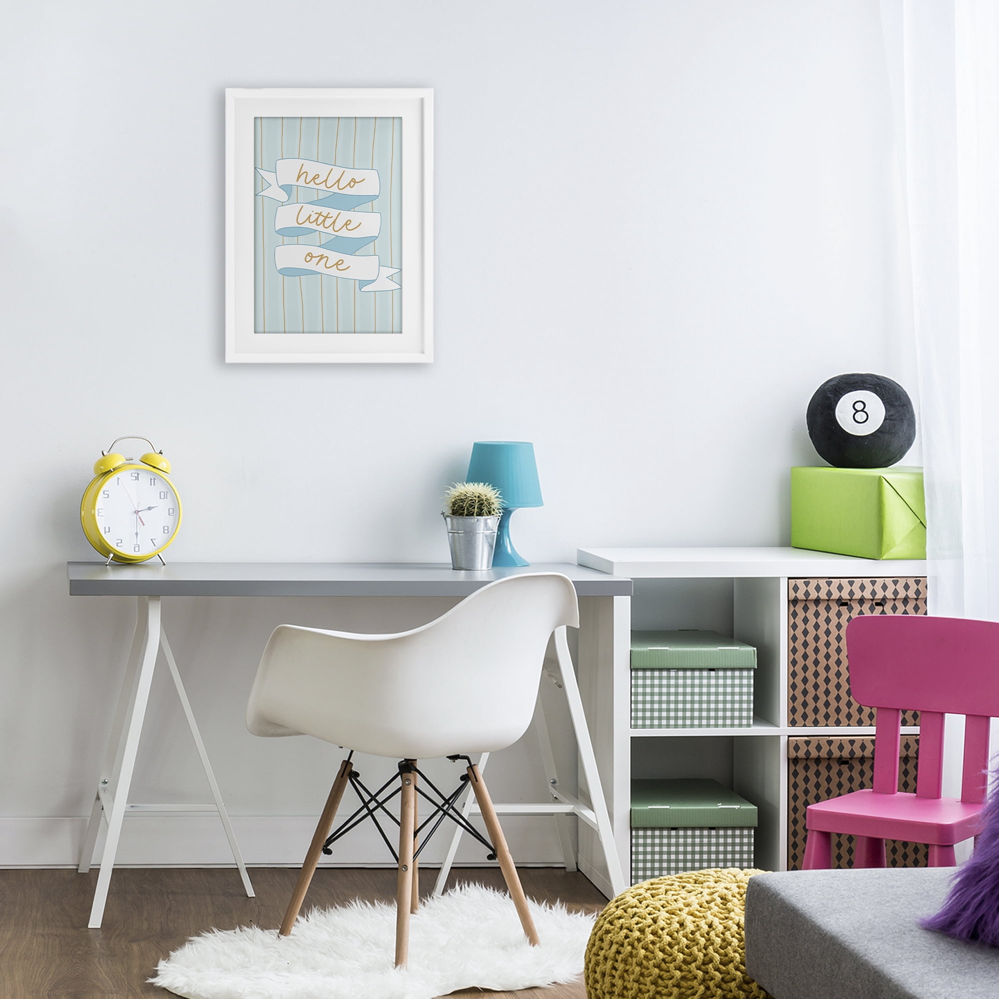 Stupell Industries Blue Hello Little One White Framed Print Under Glass, design by Amanda Houston