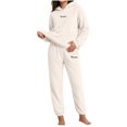 thumbnail image 5 of Womens Cozy Warm Velvet Fleece Lounge Pajama Sets 2 Piece Hoodie Sweatshirt Kangaroo Pockets Jogger Pants Y2k Sleepwear Fall Winter Casual Home Wear, White, Free Size, 5 of 8