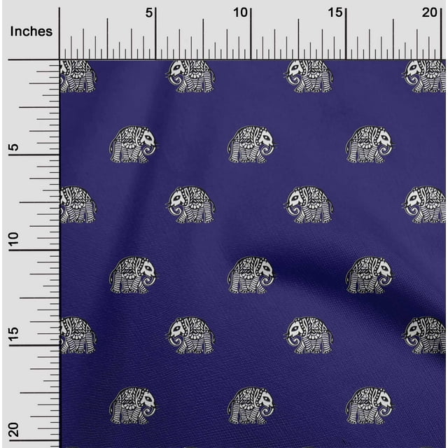 oneOone Polyester Lycra Fabric Elephant Block Print Fabric BTY 56 Inch Wide