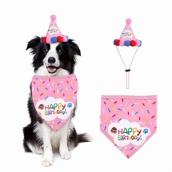 Dog Birthday Bandana Scarfs with Cute Doggie Birthday Party Hat