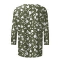 thumbnail image 4 of Women Summer Tops Womens Dressy Tops 3/ 4 Length Sleeve Summer Crew Neck Tshirts Flower Printing Loose Casual Blouses Fashion Flannels Women Boyfriend Style Womens Athletic Shirts Long Army Green XL, 4 of 5