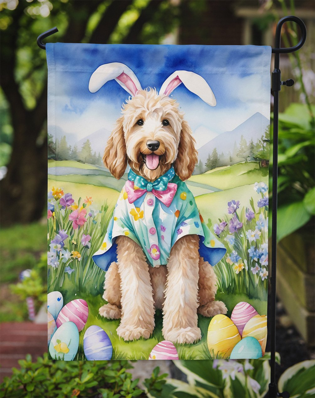 Goldendoodle Easter Egg Hunt Garden Flag 11.25 in x 15.5 in