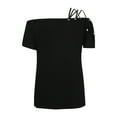 thumbnail image 5 of Mittory Plus Size Blouses for Women One Shoulder Strap Bandage Off Shoulder Short Sleeve Tops Solid Tight T-Shirts, 5 of 8