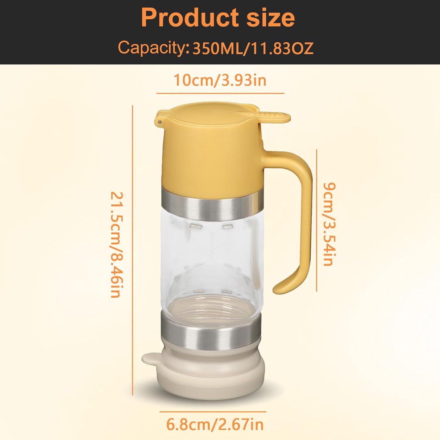Honey Dispenser No Drip With Base, Glass Honey Jar Pot With Handle, Syrup Dispenser, Easy To Clean & Refill, Suitable For Family Use