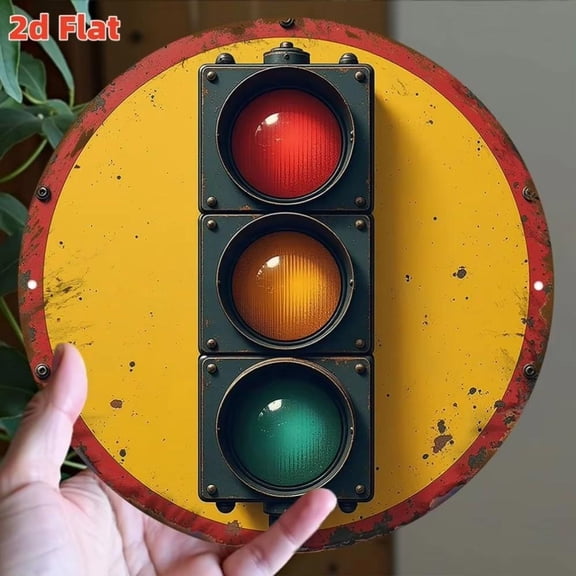 HELLOYOUNG 2D Vintage Traffic Light Wall Art – Industrial Metal Sign | Distressed Finish | Game Room/Garage Decor | Unique Gift for Men"