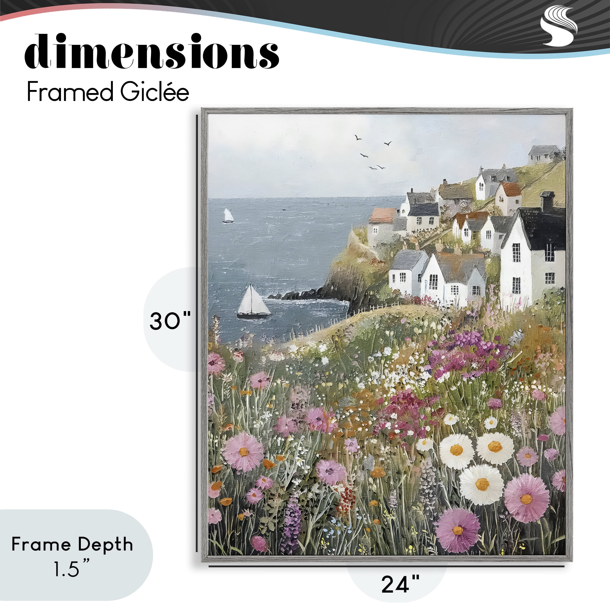 Stupell Industries Pink Meadow Overlooking Sailboats Gray Framed Giclee Art, design by Riley B