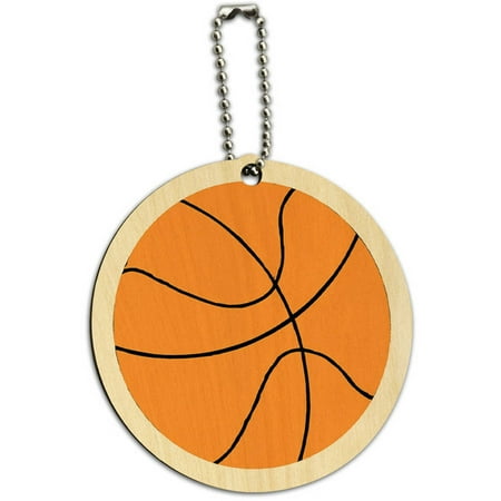 - Cartoon Basketball Round Wood ID Tag Luggage Card for Suitcase or Carry-On
