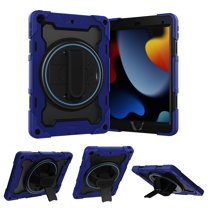 Dteck Case for iPad 9th/8th/7th Gen 10.2 inch,Heavy Duty Protection Rugged Case Shockproof Rubber Kickstand Cover with Hand Strap for iPad 10.2" 2021/2020/2019,Darkblue