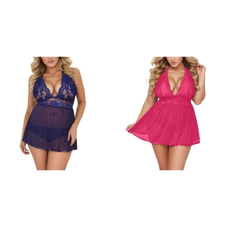 2-Pack Women Lingerie Plus Size Open Back Lingerie Lace Sleepwear X Pasties for Women Womens Lingerie Padded Strapless Bras for Teens Long Robes for Women Lingerie Gown Womens