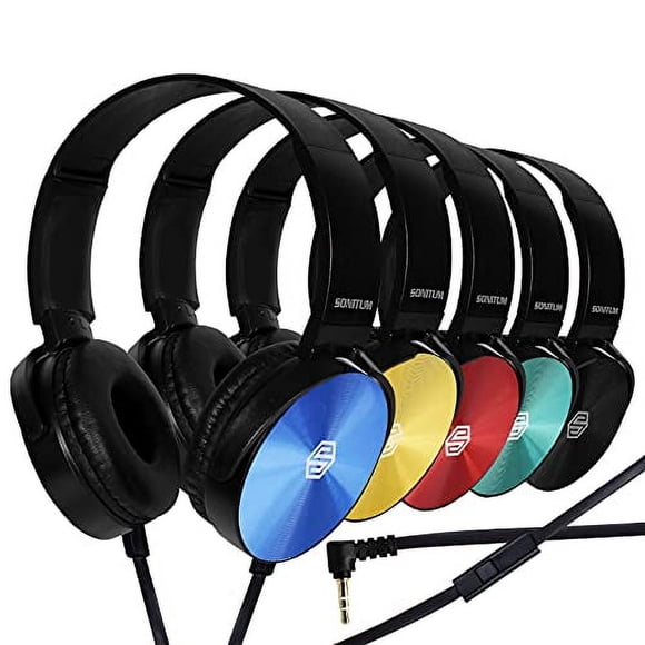 Auriculares para el aula con micrófono, paquete de 10, cómodos auriculares giratorios para estudiantes para biblioteca, escuela, avión, aprendizaje en línea y viajes, sonido estéreo HQ con conector de