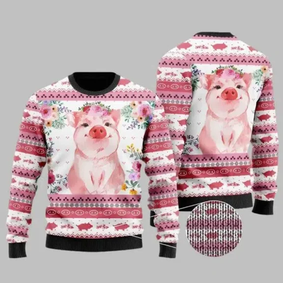 Floral Piggy 3D Christmas Sweater