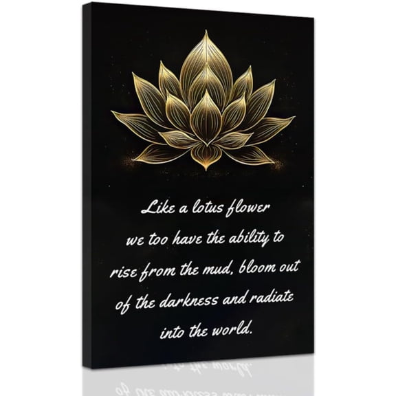 ZHONGYUTONG Zen Canvas Wall Art Lotus Motivational Quotes Pictures Gold Lotus Flower Wall Decor Spa Artwork Prints for Bathroom Office Spiritual Yoga Framed (12.00" x 18.00")
