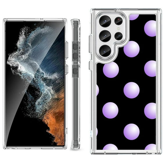 Shockproof Bumper Phone Case for Samsung Galaxy S23 Ultra 5G, by OneToughShield ยฎ - Polka Dot / Purple