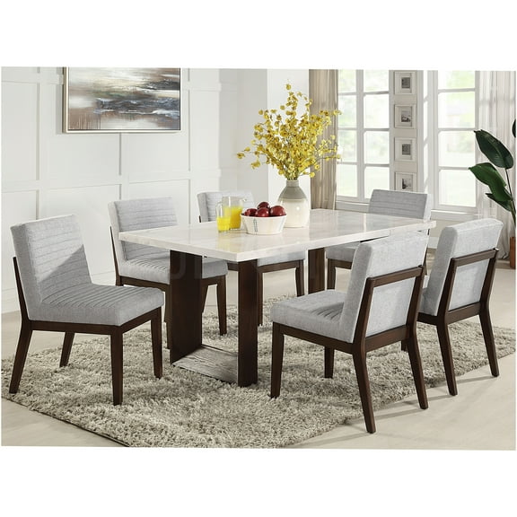 JERFIT Modern Dining Table with White Marble Top and Espresso Wood Base for 4-6 Person Kitchen&Breakfast Room