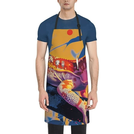 

Goofa Colorful Gecko Jungle Art Printed Waterproof Apron 33 Chef Aprons for Men Heavy Duty Chemical Work Apron Adjustable Bib Apron