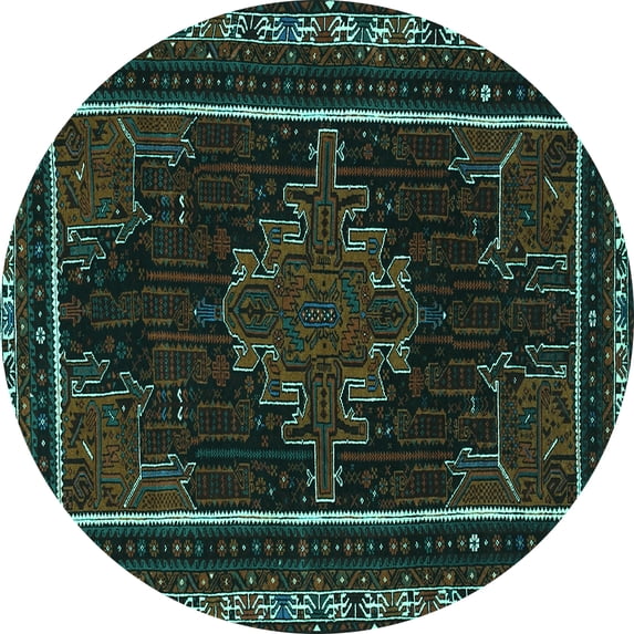 Ahgly Company Indoor Round Persian Turquoise Blue Traditional Area Rugs, 8' Round