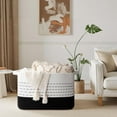 thumbnail image 2 of 108L Extra Large Blanket Basket, 25”x16”x16” Rectangle Woven Cotton Rope Baskets for for Living Room, Toy Storage with Handle- Gradient Black, 2 of 13