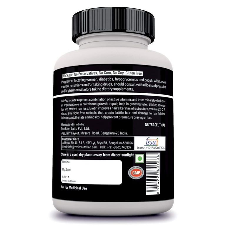 Zenith Nutrition Hairfab With Hair Vitamins (Biotin) & Minerals - 60  Capsules 