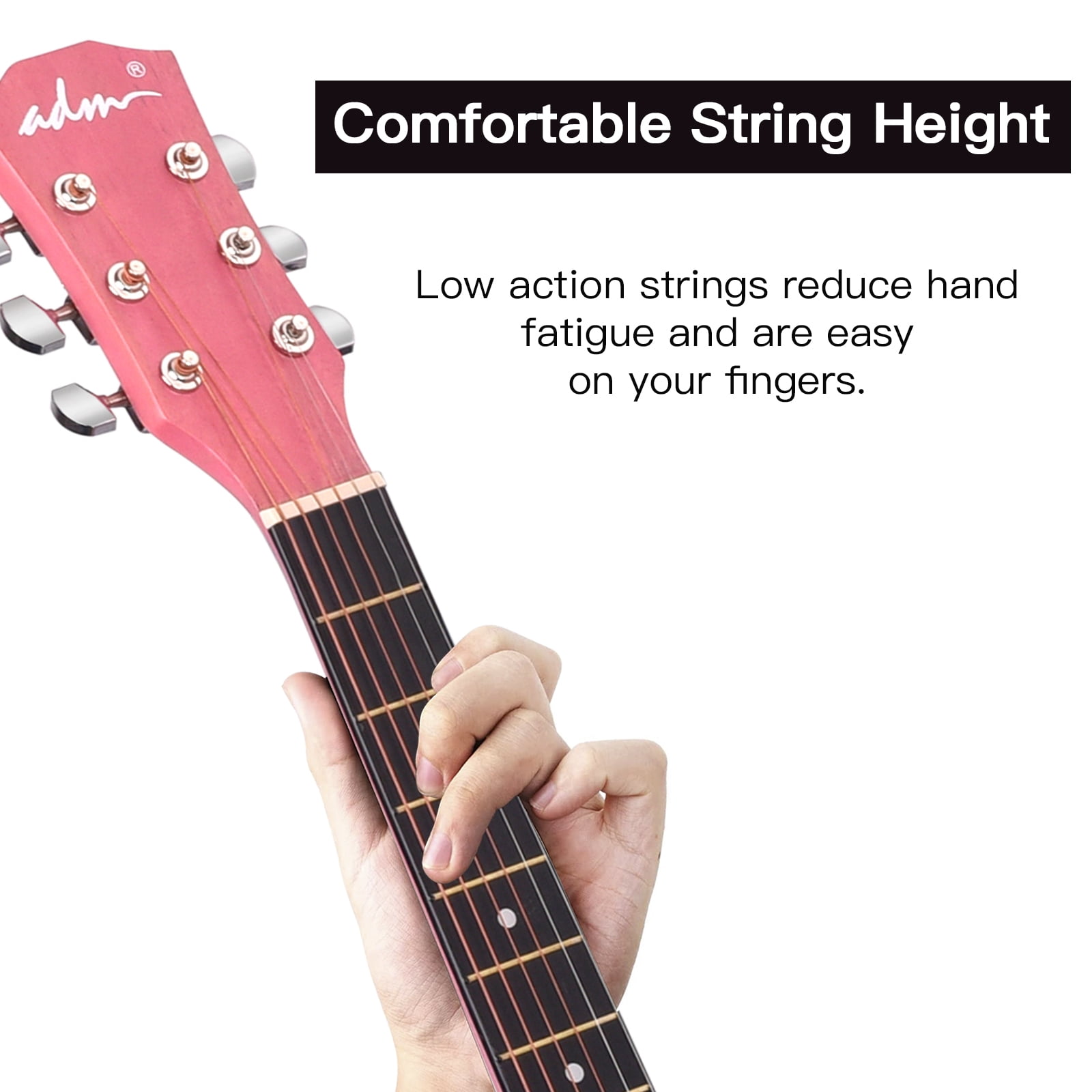 ADM 38'' Acoustic Cutaway Guitar for Kids Beginner Kit with Free Lessons, Pink
