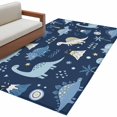 thumbnail image 2 of 4x6 Washable Area Rug, Children's Day Non-Slip Rectangle Rug for Living Room Office, Cartoon Blue Dinosaurs Volcanoes Palm Tree Deep Blue Indoor Accent Floor Mat for Home Decor, 2 of 9