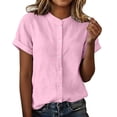 thumbnail image 3 of Craaazy Women's Summer Linen Style Topss, Short Sleeve Button Down Casual Shirt, Stand Collar Comfy Blouse for Everyday Outfits Gifts, 3 of 8