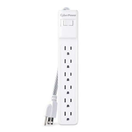 CyberPower B602BRD Surge Protector Power Strip, 6 Outlets, 500 Joules, 2 ft Cord, White