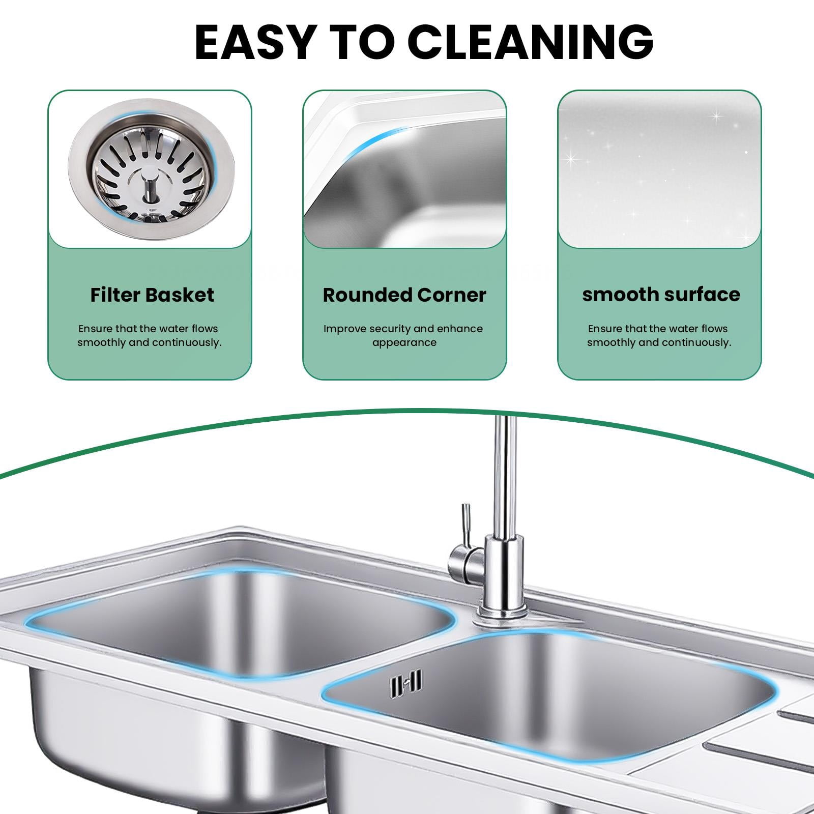 QUHEE 304 Stainless Steel Free Standing Sink Station, 47in Double Bowl Utility Sink with Storage Shelf for Home Kitchen Laundry Room Outdoor Patio