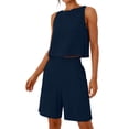 thumbnail image 4 of Costeam Womens 2 Piece Sleeveless Top and Loose Pocket Pants Set Solid Color Soft Stretch Fabric High Waist Casual Wide Leg Pant Outfit Suit, 4 of 6