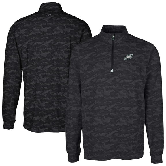 Men's Cutter & Buck Black Philadelphia Eagles Big & Tall Traverse Eco Camo Tri-Blend DryTec Quarter-Zip Jacket