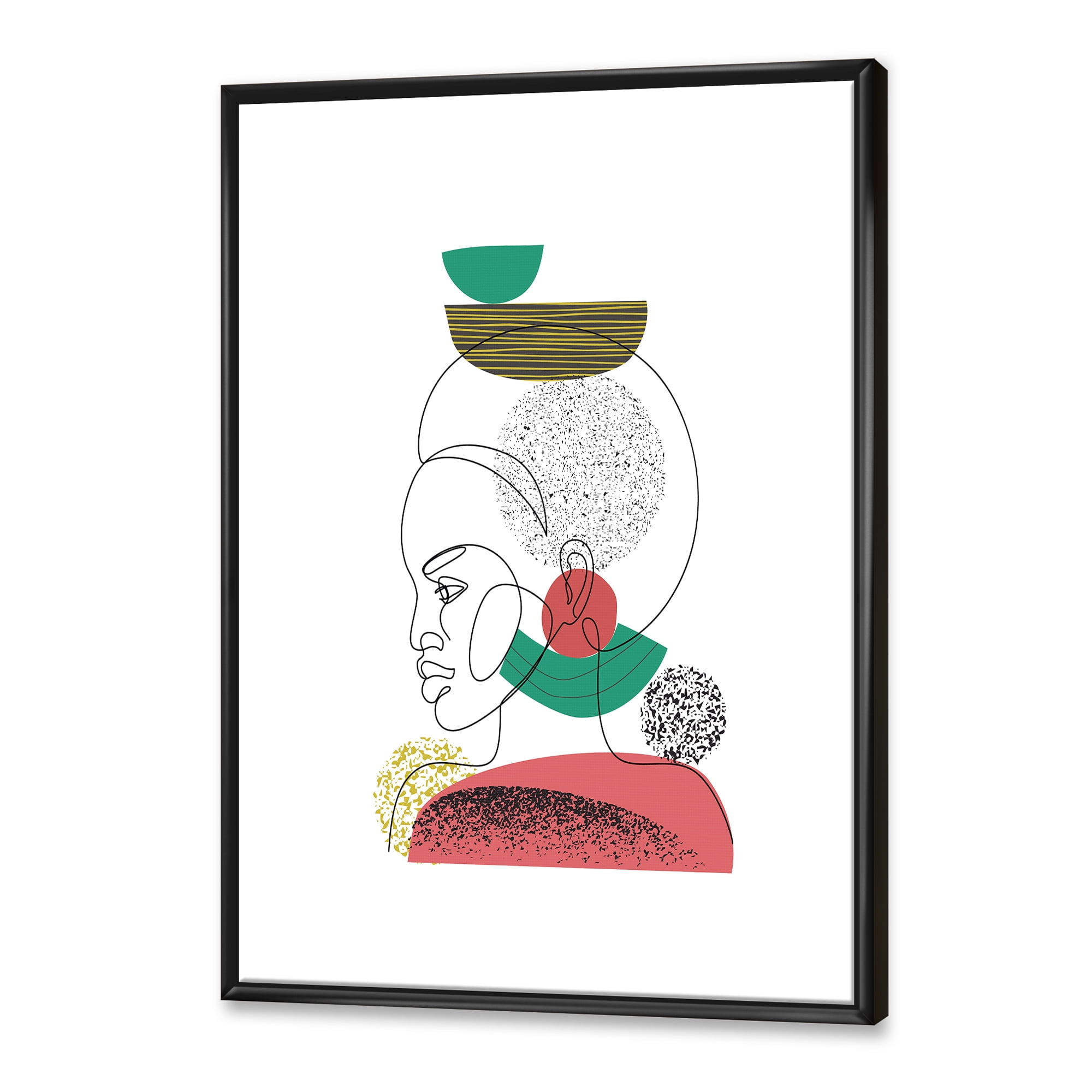 Designart 'One Line Portrait of Afro American Women VI' Modern Framed Canvas Wall Art Print