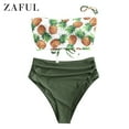 thumbnail image 2 of ZAFUL for Women Swimsuit or Bikini Set Pineapple Lace-up Side Boning Bandeau Tankini Swimsuit Camouflage Green L, 2 of 8