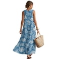 thumbnail image 2 of Jiueut Coral Print Women Summer Casual Sleeveless Maxi Dress 2026 Crewneck Loose Beach Travel Vacation Long Sundress Wrinkle Resistant Linen Look, L, 2 of 7